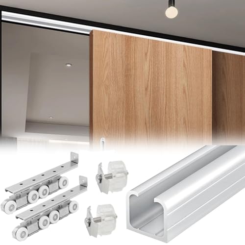 Chzdpp Raíl De Puerta Corredera 1 2 3 4 M Pista De Puerta Deslizante Invisible, Kit De Cierre Suave De Puerta De Bolsillo Personalizable, Para Pasillo Ático Sótano Cocina Silver,11.8ft 3.6m