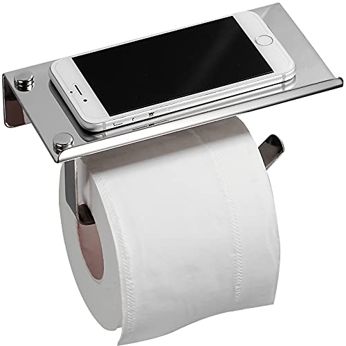 Toilet Paper Holder, Toilet Paper Holder with Shelf, Adhesive or Screw Wall Mounted Toilet Paper Roll Holder, Bathroom Toilet Paper Holder SUS 304 Stainless
