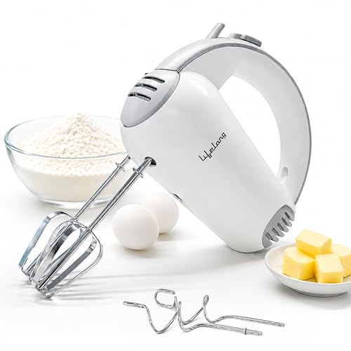 Image of Lifelong 450W Hand Mixer with Beaters & Dough Hooks | 5-Speed Control with Turbo Boost | Low Noise 100% Copper DC Motor | Large Eject Button | Electric Beater for Cake, Dough, Cream & More