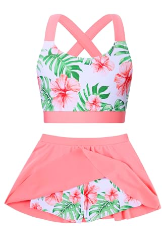 Image of Girls 2 Piece Tankini Swimsuit Summer Boyshort Bathing Suit with Beach Skirt Swimwear 5-16 Years