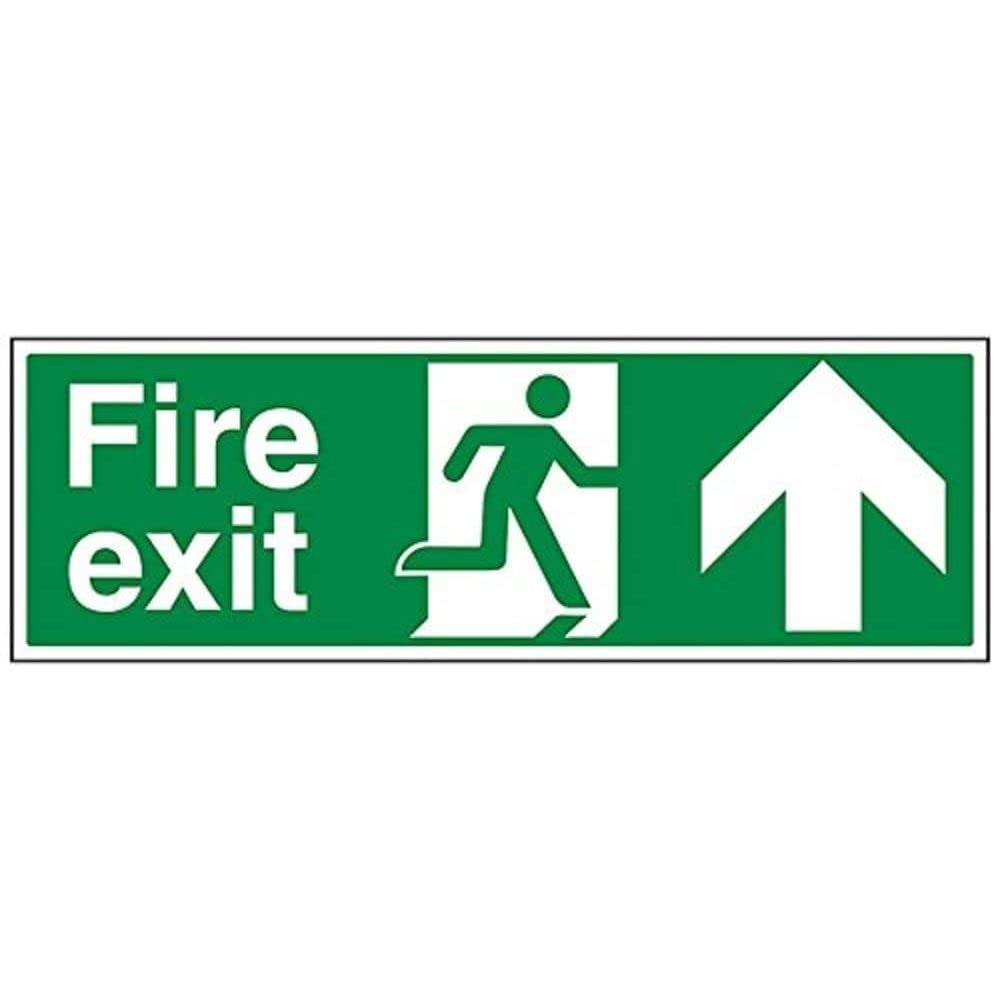 V Safety Fire Exit Arrow Up Sign - 600mm x 200mm - 1mm Rigid Plastic