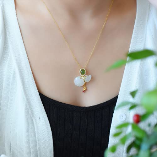 Pendant Necklaces New Ladies Jade Pendant Necklace Natural Ancient Gold Inlaid Oval Chalcedony Hetian Jade Gourd Necklace Pendant Ladies Jewelry Necklaces For Women ( Gem Color : Necklace 45Cm ) #TOP4