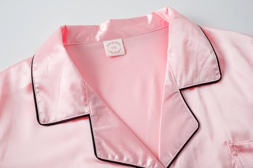 Vopmocld Girls Button Down Satin Pajama Sets Silky Short Sleeve Top & Pants Lounge Wear Teens Cozy Nightwear 2PCS PJS2