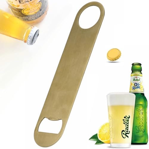 Abrebotellas, abridor de cerveza, abridor de botellas plano de acero inoxidable resistente, abridor de botellas de cuello largo bien hecho(oro)