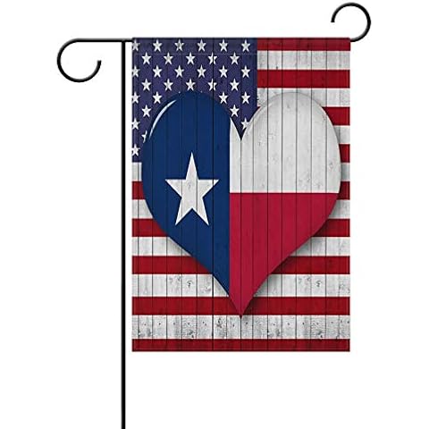 ALAZA America Flag Pattern Heart-Shaped Texas Garden Flag Home Polyester Fabric Welcome House Yard Banner,12x18 Inch Cover