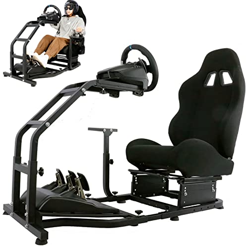 Hottoby Driving Wheel Stand Racing Cockpit with Racing Seat Fit for PC/Xbox/PS4 Racing Simulator Stand for Logitech G25 G27 G29 G920 G923 Thrustmaster Without Racing Wheel Shifter and Pedalsï¼Blackï¼