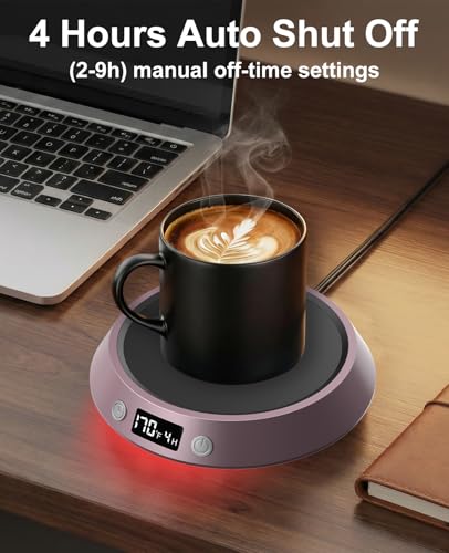 Image of Kepwam Coffee Mug Warmer - 50W Electric Coffee Warmer for Desk 3 Temp Settings & 2-9 Timer Smart Cup Warmer for Desk Candle Warmer Plate with LED Lights Beverage Tea Milk Warmer for Home & Office