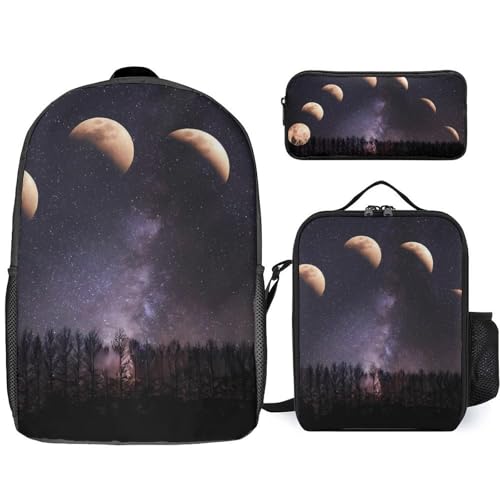 Moon Phases Night Star Large Travel Backpacks Carry on Backpack Weekender Bag with 2 Storage Pockets for Men And Women