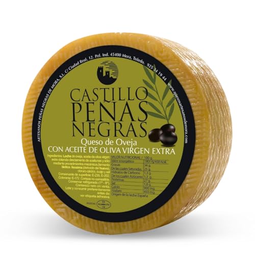 CASTILLO PEÑAS NEGRAS Queso de Oveja Curado en Aceite de Oliva Virgen Extra | Gourmet, Sabor Intenso, 6 Meses de Curación | Disponible Entero o Cortado | Envasado al Vacío, 2.8 Kg Aprox