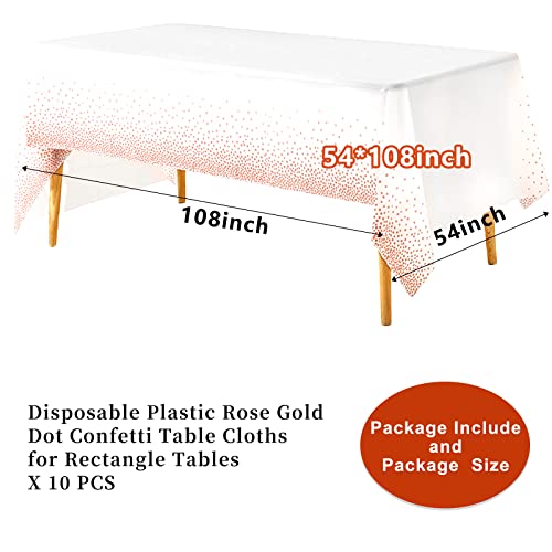 Ymhpride 10 Pack 54" X 108" Disposable Tablecloths Plastic Table Cover For Rectangular Tables Rose Gold Dot Confetti Table Cloths For Parties, Graduation,Bbq,Birthday,Fine Dining,Wedding,Baby Shower #TOP1