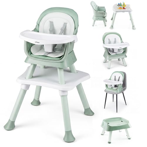 Image of INFANS 8 in 1 Baby High Chair, Convertible Highchair for Babies and Toddlers, Infant Dining Booster Seat, Building Block Table, Kids Stool Table Chair Set with Removable Tray (Green)