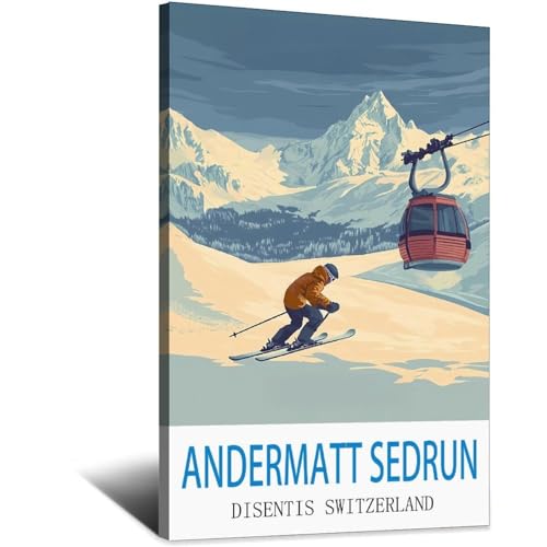 Affiche Andermatt Sedrun Disentis Switzerland poster voyage vintage 50x75 cm