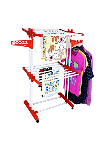 Image of CIPLA PLAST Heavy Duty Portable Cloth Dryer Stand with 2 Pole & 2 Layer with 6 Wheels- Royal Jumbo