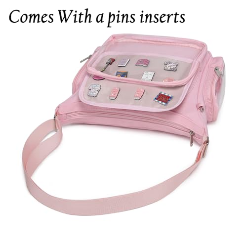 Image of Canvas Ita Bag Crossbody Shoulder Bag Kawaii Purses and Handbags with Anime Pins Display Medium
