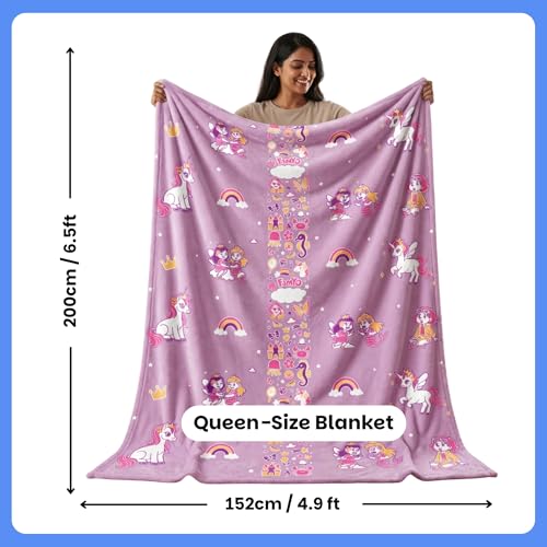 Image of Famyo GlowMaxx Kids Blanket | Soft Flannel Glow in Dark Blanket - Mermaid & Unicorn | AC Blanket for Kids | Summer Blanket 200x152 cm | Double Bed | 0-15 Yrs | Lab-Tested Safe (Purple)