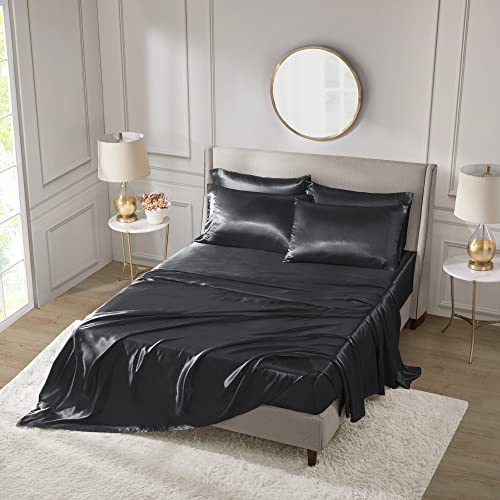 Madison Park Essentials Satin Sheet Set Luxury and Silky with Natural Sheen, Premium 16" Deep Pocket, All Around Elastic