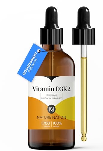 Vitamin D3 + K2 Tropfen - Pro Einnahme: Vitamin D3 5000 IE (1000 IE pro Tropfen), Vitamin K2 100µg; MK-7-99,7% All-Trans, MCT-Kokosöl - Premium-Qualität, für Kinder ab 3 Jahren geeignet