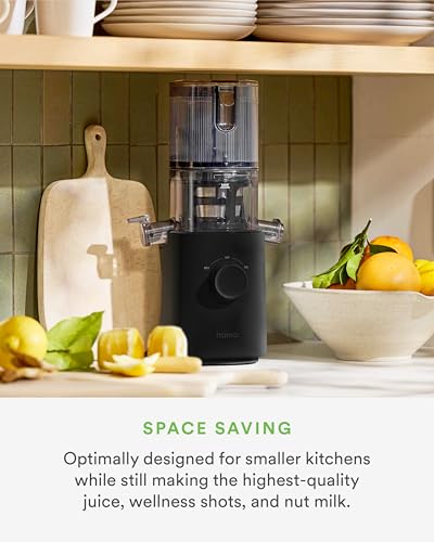 Image of Nama J3 Compact Cold Press Juicer - Space Saving & Self Feeding for Hands-Free Operation - Lightweight, Portable Zero Waste Slow Masticating Juicer - Easy Cleanup & Assembly - Black