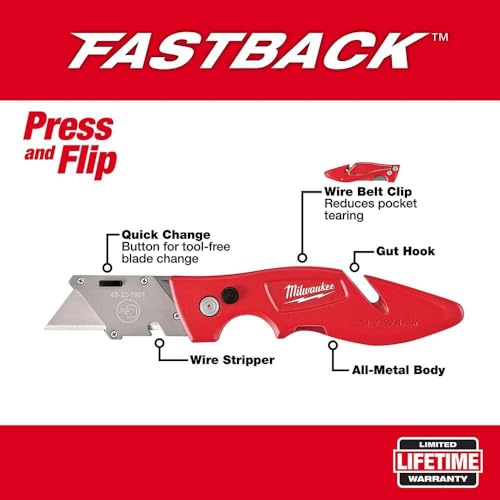 Milwaukee 48-22-1901 Fastback Press and Flip Utility Knife with Belt Clip and Onboard Wire Stripping (Set of 4) - image 7