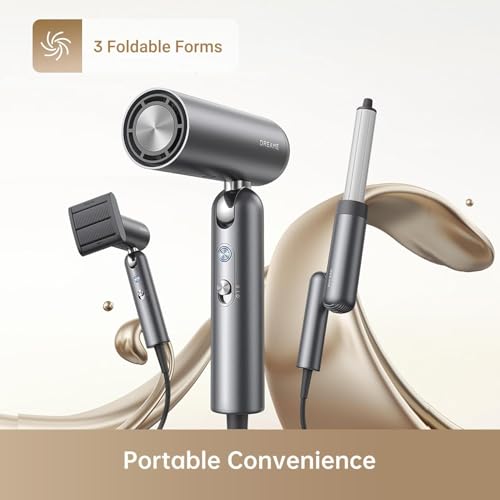 Image of Dreame Pocket High-Speed ​​Hair Dryer, 3 Foldable Shapes, 300g, 110,000rpm Motor, 300 Million Negative Ions Per Cm, 57C Constant Temperature, 40 Second Drying, Gray
