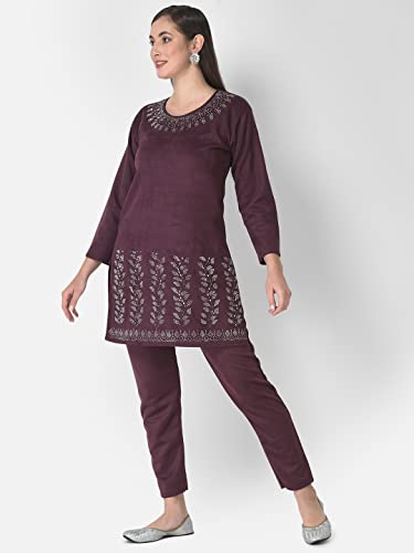 Image of FNOCKS Women's Fleece Velvet Fabric Kurta Palazzo Set with Pocket