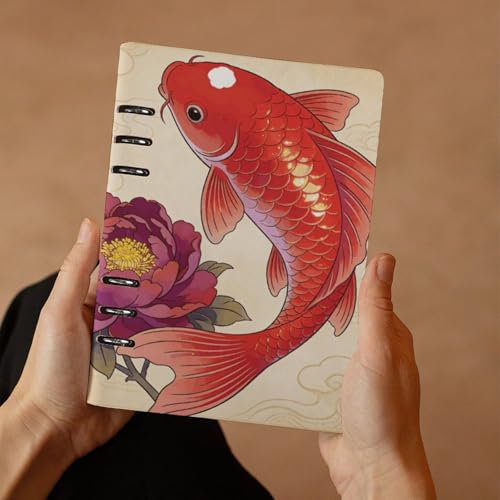 Cuaderno A5 impermeable Koi Carp Bring Spring recargable de piel sintética con papel rayado 7
