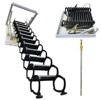TECHTONGDA Heavy-Duty Retractable Attic Loft Ladder, 12-Step Folding & Pull-Down Staircase, 9.84ft Folding Stairs, 660lbs Capacity, 31.5'' x 35.4'', Ideal for Garage Attics, Storage Rooms, Pure Black