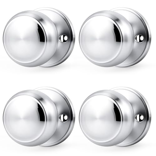 Probrico Polished Chrome Door Knob One Side 4 Pack, Fake Door Handles Dummy Function for Closet French Doors, Chrome Inactive Levers, Flat Ball Knob