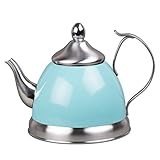 Creative Home 1.0 Qt. Nobili-Tea Stainless Steel Tea Kettle with Removable Infuser Basket, Aqua Sky