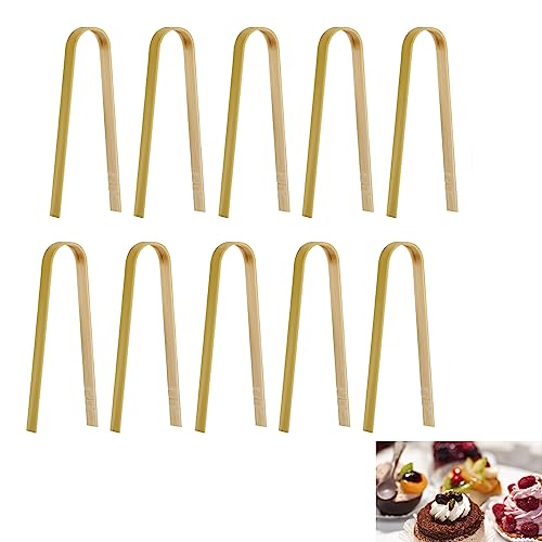 10PCS 3.93 Inch Disposable Bamboo Tongs,Mini Bamboo Tongs,Natural ToastTongs,Handy Natural Kitchen Tongs, Environmental Cooking Utensils for Self-Catering,Kitchen Pick-up,Home Cooking