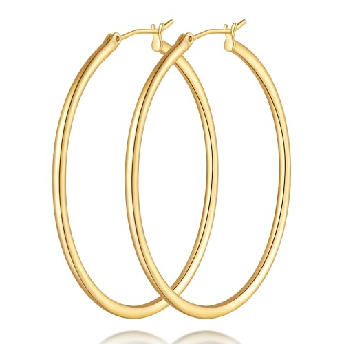 vuiikhir 14K Gold Earrings for Women 14K Gold Hoop Earrings for Women Trending Gold Hoop Earring for Womens Hoops Minimalist Design and Timeless Elegance with Three Sizes Hoops Earring for Womens (45mm)