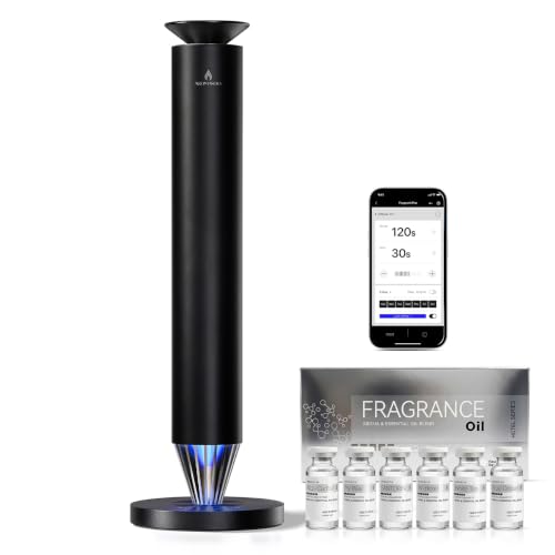 Wireless Rechargeable Hotel Scent Diffuser Starter Kit - 1500 Sq Ft Coverage, Alloy Atomization System,Mood Light,Waterless Oil Diffuser, Including 6&times;15ml Essential Oils, for Home,Large Room,Black
