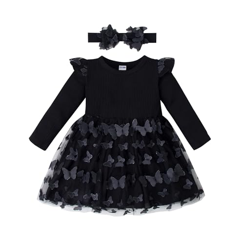 3-24M Infant Long Sleeve Bodysuit Dress Baby Romper Tutu Dresses Toddler Knit Tulle Skirt Birthday Outfits