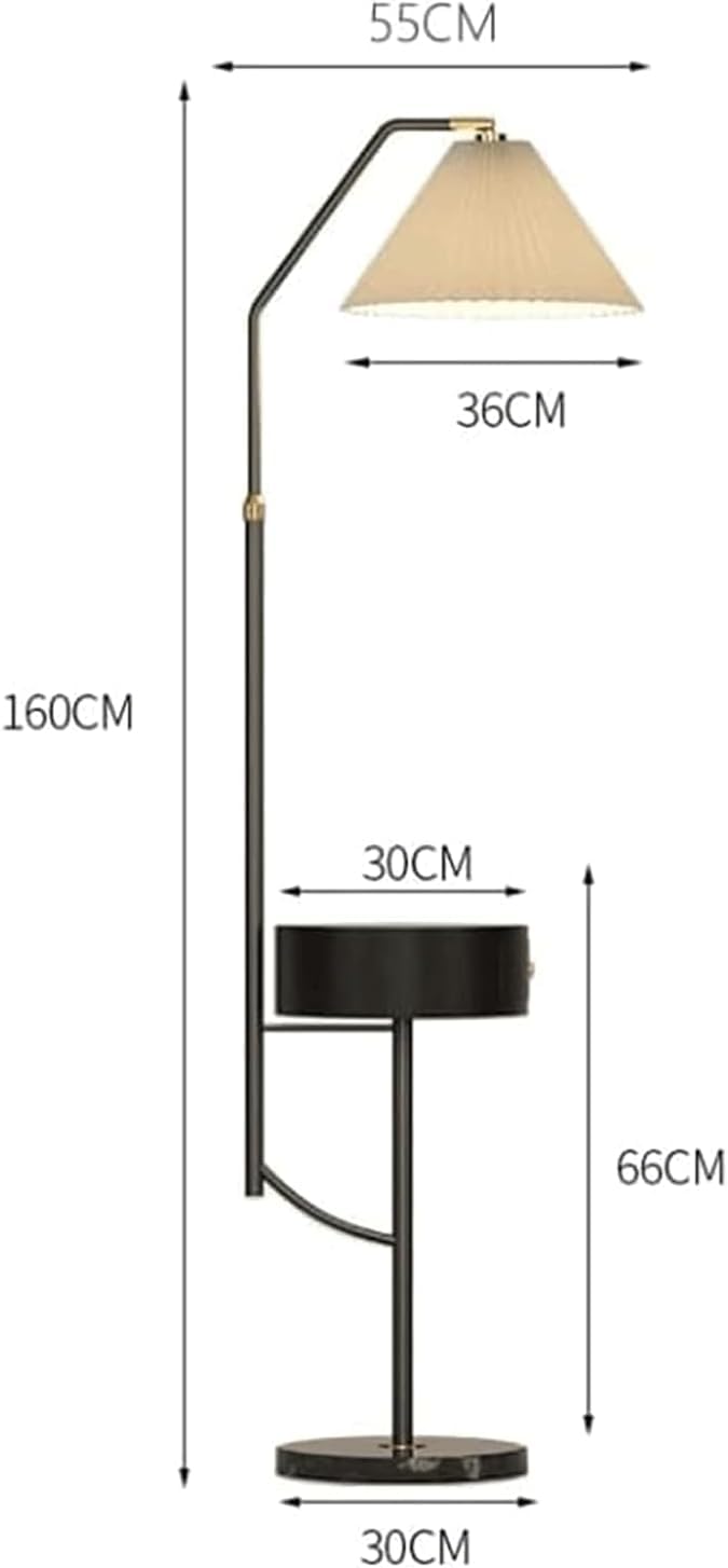 Lampka Do Czytania Nowoczesna lampa podłogowa z szufladą. Metalowa lampa podłogowa z regulacją wysokości. Lampa stojąca z plisowanym abażurem z tkaniny PłYnna Jasność