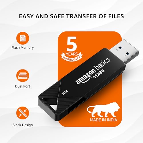 Image of Amazon Basics 512GB Dual Flash Drive | Ultra-Fast 400+ Mbps Read /Write Speed | Type C and USB 3.0 Compatibility (Metal)