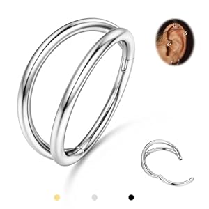 BodyBonita Triple/Double Hoop Nose Ring – 316L Stainless Steel Septum Clicker 16G/18G/20G CZ Conch Piercing Jewelry Septum Clicker Rings Cartilage Earring Helix Rook Tragus