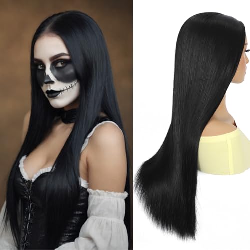 Szphoxer Long Black Wig Straight Hair, Synthetic Heat Resistant Fiber Wig Natural Black Color 26 inch 180% Density Daily and Cosplay Wigs for Women Festival Costume Party Wig