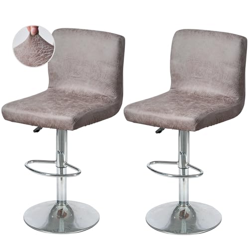 Image of FUANGUI Bar Stool Covers Set of 2, Faux Leather Looking Stretch Bar Stool Chair Cover Slipcovers, Counter Stool Bar Chair Covers for Kitchen Pub Dining Room Retro Style Home Deco- Light Grey