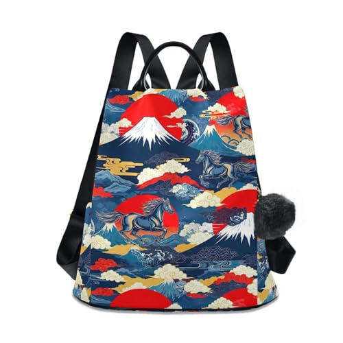 Sac à dos femme tendance Mount Red Sun chic avec pompon et sécurité arrière