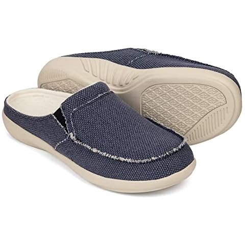 Orthopedic Slippers for Men Arch Support Plantar Fasciitis Orthotic Canvas Pain Relief Male Flat Feet House Shoes Home Bedroom Indoor Outdoor Lightweight Mules Clogs Slip Resistant Navy Blue Size 7 Cover