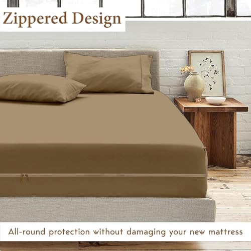 Image of Zippered Chain 75 inchx35 inchx6 inch Terry Cotton Waterproof Mattress Protector | Dust Mite Proof, Bed Bug Protection Mattress Cover for Single Bed Size with 6 inch Drop Thick (75x35x6 inch,Beige)