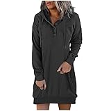 Women's Casual Dresses Fall Winter Fashion Long Sleeve Button Up Hooded Sweatshirt Dress Causal Loose Solid Pullover Prime of Day Deals Today 2024 Women Womens Dresses Fall 2024 Black M