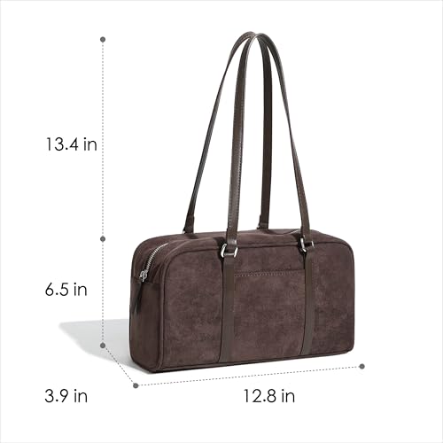 Women's Faux Suede Boston Bowler East West Le Teckel Satchel Swing Shoulder Bag4