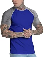 YCHSXAIZ Herren Casual Slim Fit Raglan Kontrast Baumwolle Kurzarm Baseball Jersey Tshirts Color Blau-Hellgrau Size XL