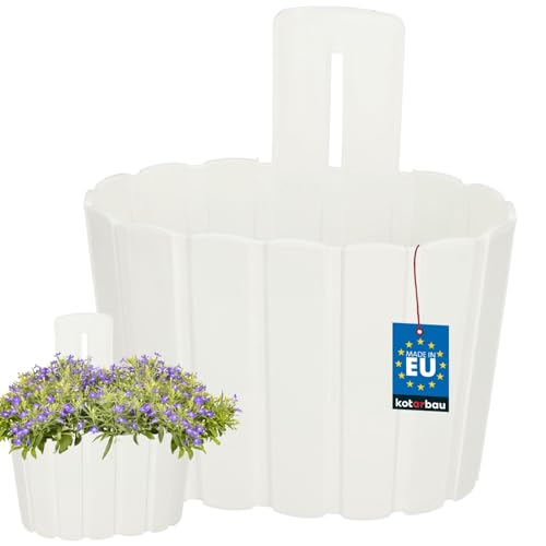 KOTARBAU Macetero para balcón, pared de 20 x 14 cm, altura: 13 cm, color blanco, macetas para colgar en la pared, maceteros colgantes, jardinera para balcón, barandilla de pared, maceta para colgar
