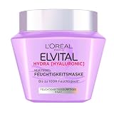 L'Oréal Paris Elvital Hydra Hyaluronic Feuchtigkeitsmaske, Neue Formel, Haarmaske mit Hyaluronsäure, spendet bis zu 100H Feuchtigkeit, polstert die Haarfasern auf, mehr Geschmeidigkeit, 1x300ml