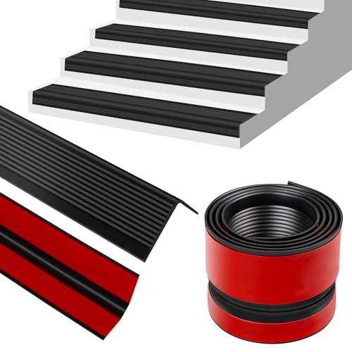 Treppenkantenverkleidung, Treppenkantenprofil aus Vinylkautschuk, rutschfester, selbstklebender Treppenkantenschutz, geeignet für Innen- und Außentreppen, rutschfest und wasserdicht