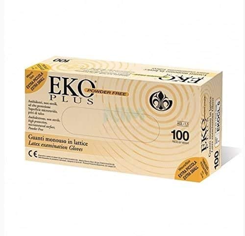 Gardening Guanti Monouso Lattice Senza Polvere DOC EKO PLUS POWDER FREE - 100 Pz. - S - 6/6.5