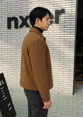 Image of Men's Suede Jacket for Winter | Solid Brown Casual Jacket with Full Sleeves, Front Zipper & Shirt Collar | Stylish Regular Fit Outerwear for Men