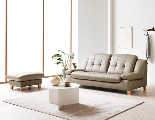 Image of Fabrique Lucida Leatherette Diligent 3 Seater Sofa Set with Puffy | Premium Luxuries Standard & Comfortable Furniture Perfect for Home Guests Office & Living Room, Bedroom, Hall | Taupe